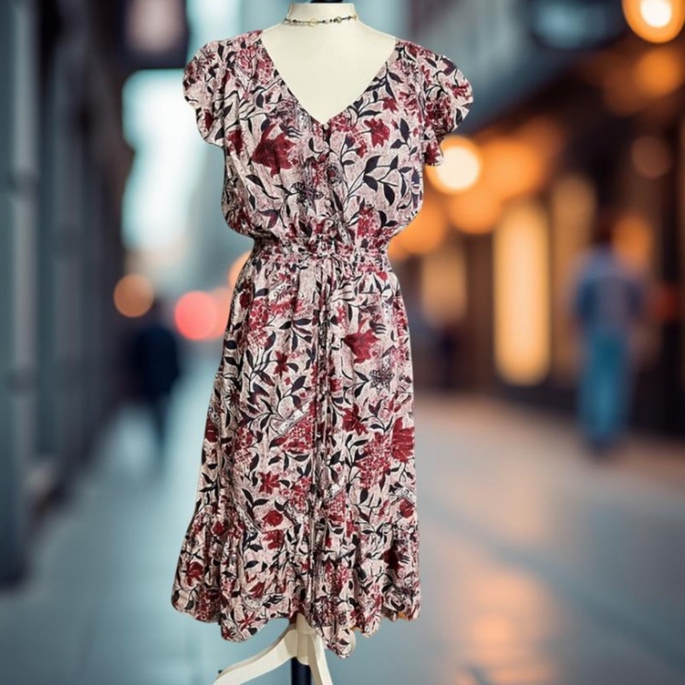 Lucky Brand Floral Dress high low short sleeves button down with half slip Large - Picture 8 of 12